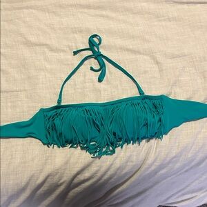 Teal Fringe Bikini Top